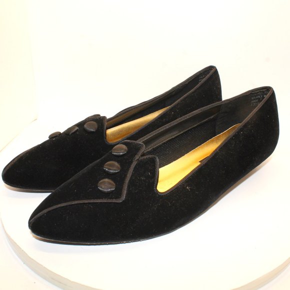 Beau Monde Women's Size 10 Black Velvet Button Embellishment Ballet Wedge Heels - Picture 4 of 10